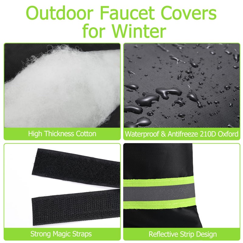 TRIOSEA Outdoor Faucet Cover, Thicken Outdoor Faucet Covers for Winter Freeze Protection 5.9 "" W x 7.1 "" H Green Reflective Strip, Outside Faucet Socks Reusable Waterproof Insulated Wrap Spigot Cover, 4 Pack - Image 3